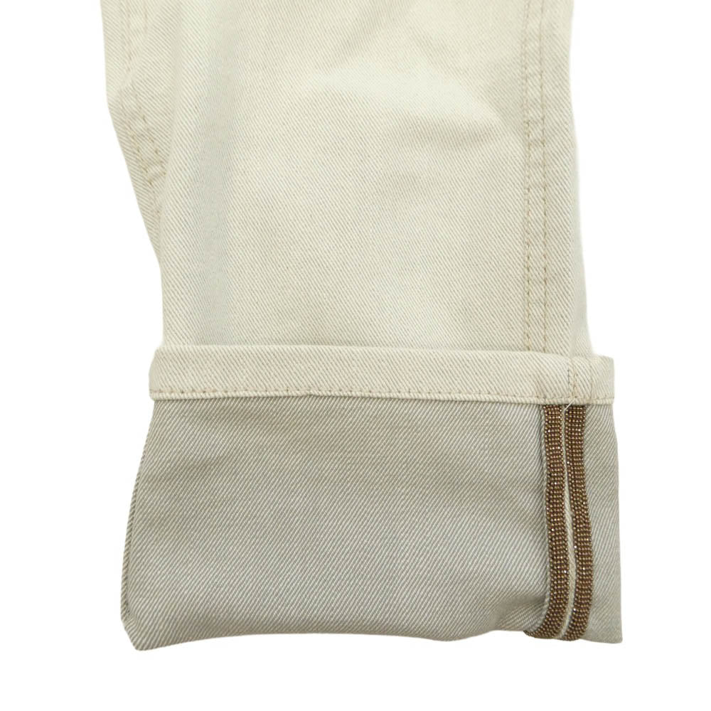 Brunello Cucinelli ブルネロクチネリ ロゴレザータグ ジップフライ 5ポケット デニムパンツ ジーンズ オフホワイト系 I 38【中古】