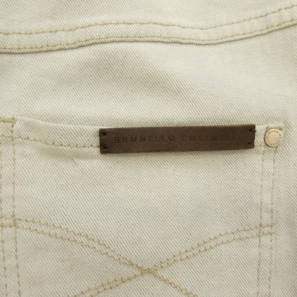 Brunello Cucinelli ブルネロクチネリ ロゴレザータグ ジップフライ 5ポケット デニムパンツ ジーンズ オフホワイト系 I 38【中古】