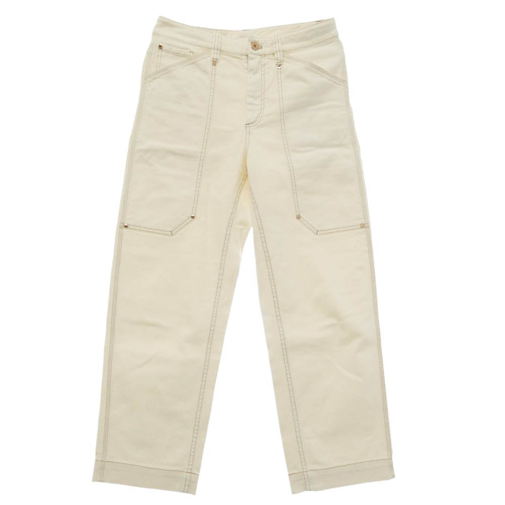 Brunello Cucinelli ブルネロクチネリ レザーパッチ ジップフライ 5ポケット カーペンタータイプ デニムパンツ ジーンズ オフホワイト系 I 38【中古】