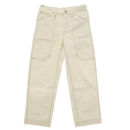 Brunello Cucinelli ブルネロクチネリ レザーパッチ ジップフライ 5ポケット カーペンタータイプ デニムパンツ ジーンズ オフホワイト系 I 38【中古】