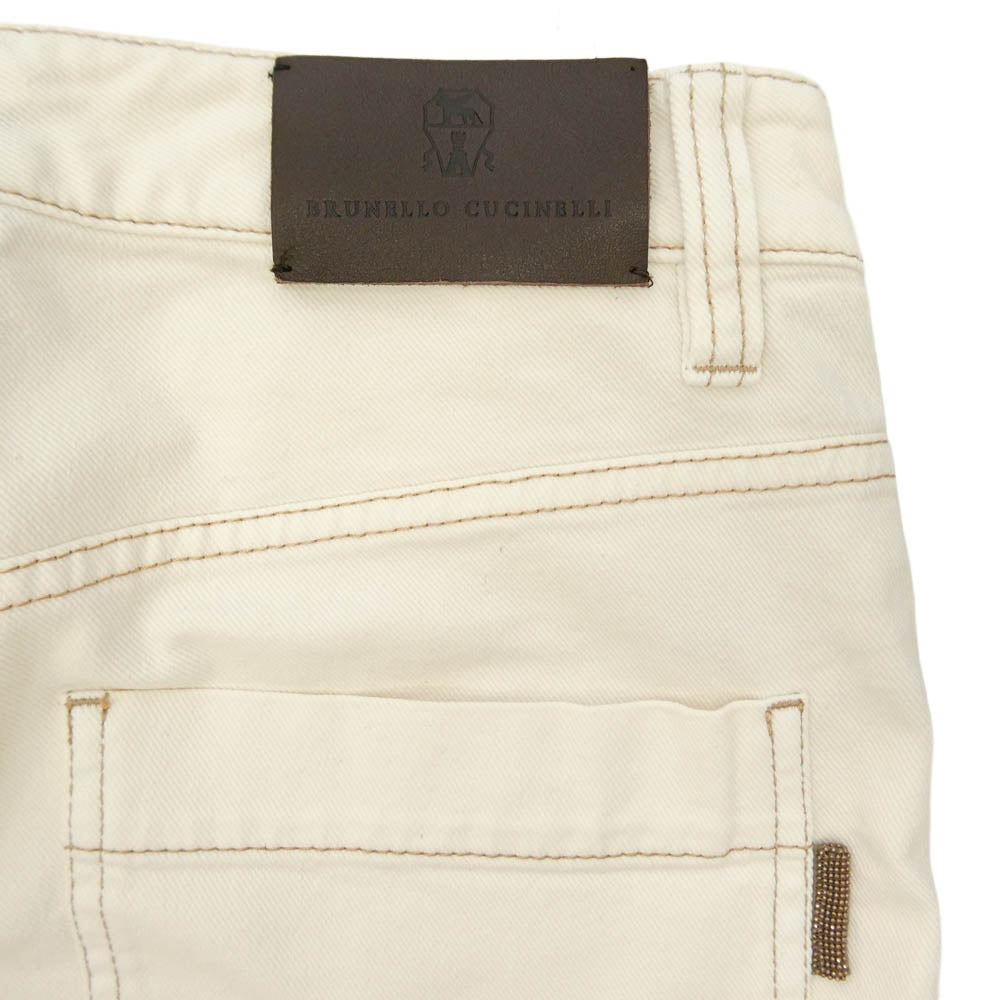 Brunello Cucinelli ブルネロクチネリ レザーパッチ ジップフライ 5ポケット カーペンタータイプ デニムパンツ ジーンズ オフホワイト系 I 38【中古】