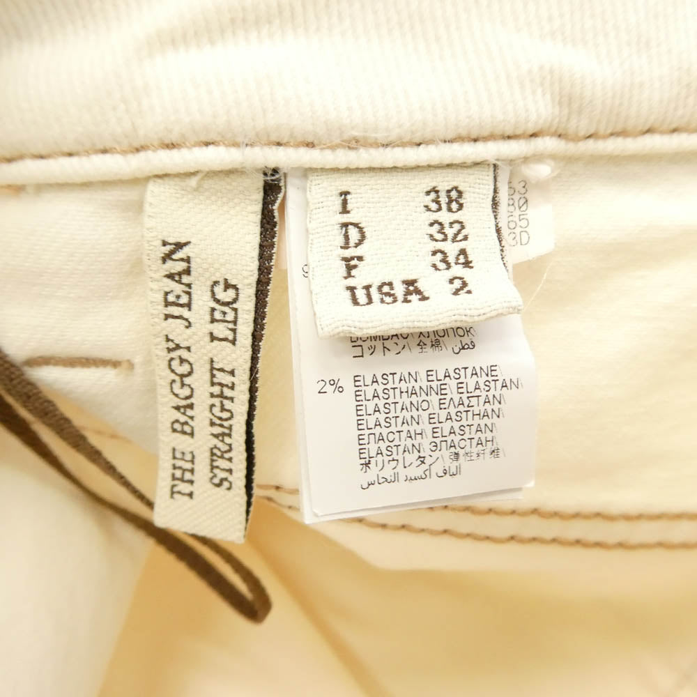 Brunello Cucinelli ブルネロクチネリ レザーパッチ ジップフライ 5ポケット カーペンタータイプ デニムパンツ ジーンズ オフホワイト系 I 38【中古】