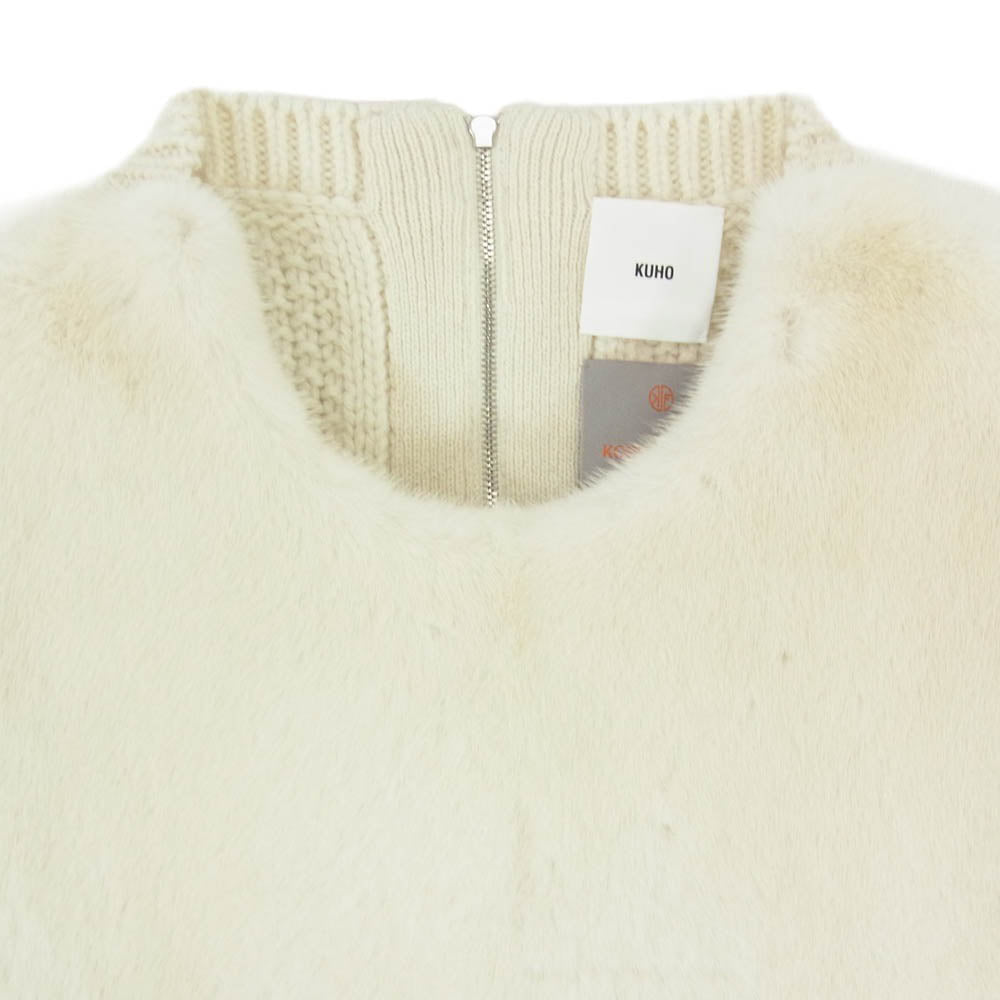 クホ KOPENHAGEN FUR コペンハーゲンファー ニット切替 バックジップ ベスト オフホワイト系 サイズ表記無【中古】