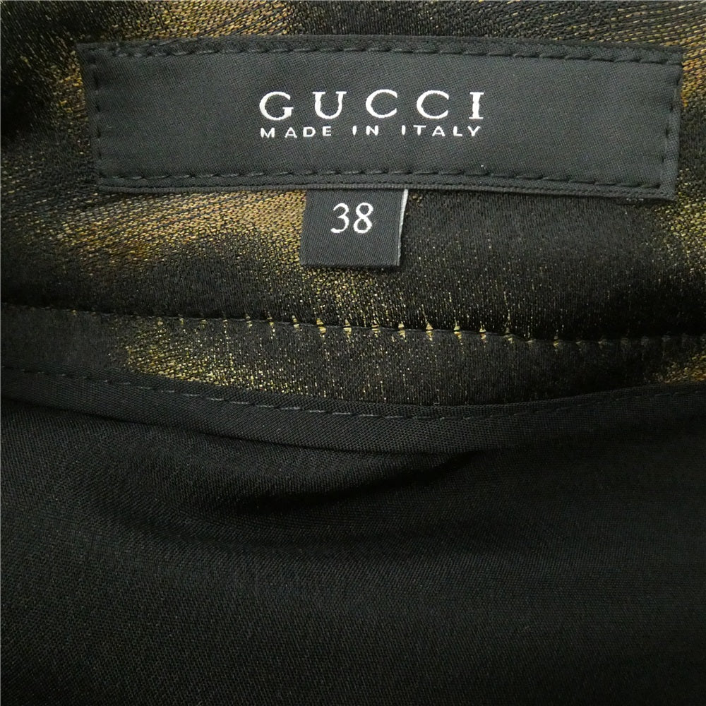 GUCCI グッチ 327056 ZAQ94 シルク100％ グラフィック総柄 スラックスパンツ ブラック系 ゴールド系 38【中古】