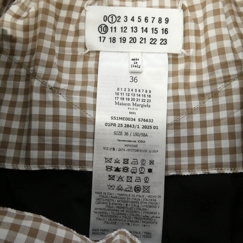 MAISON MARGIELA メゾンマルジェラ 25SS S51ME0034 四つタグ レイヤードギンガムウエストバンド ミディ丈 スカート ブラック系 36【中古】