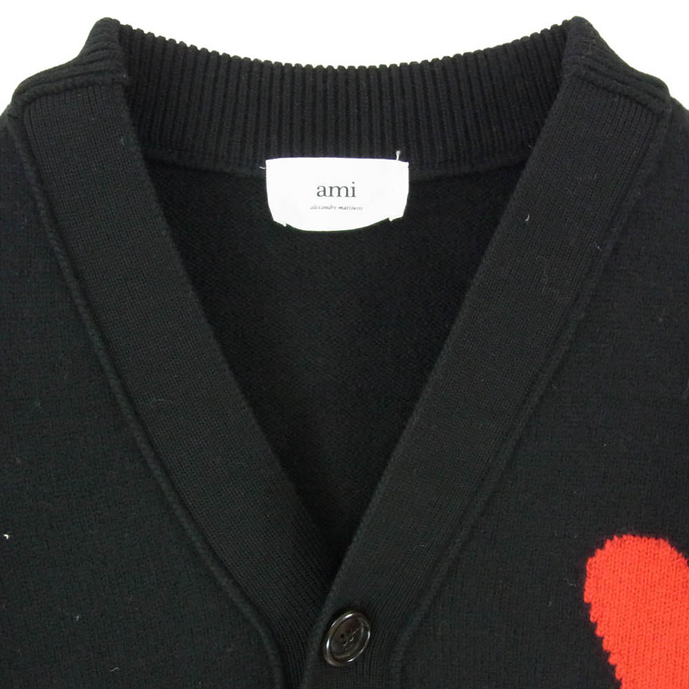 AMI PARIS アミパリス BFUKC002.018 ハートロゴ ショート丈 クロップド ウール カーディガン ブラック系 XS【中古】