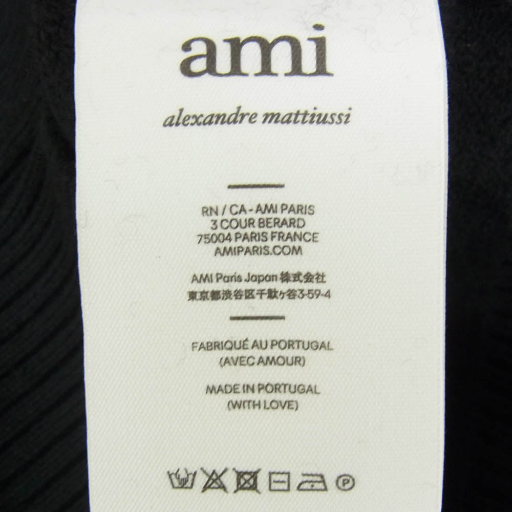 AMI PARIS アミパリス BFUKC002.018 ハートロゴ ショート丈 クロップド ウール カーディガン ブラック系 XS【中古】