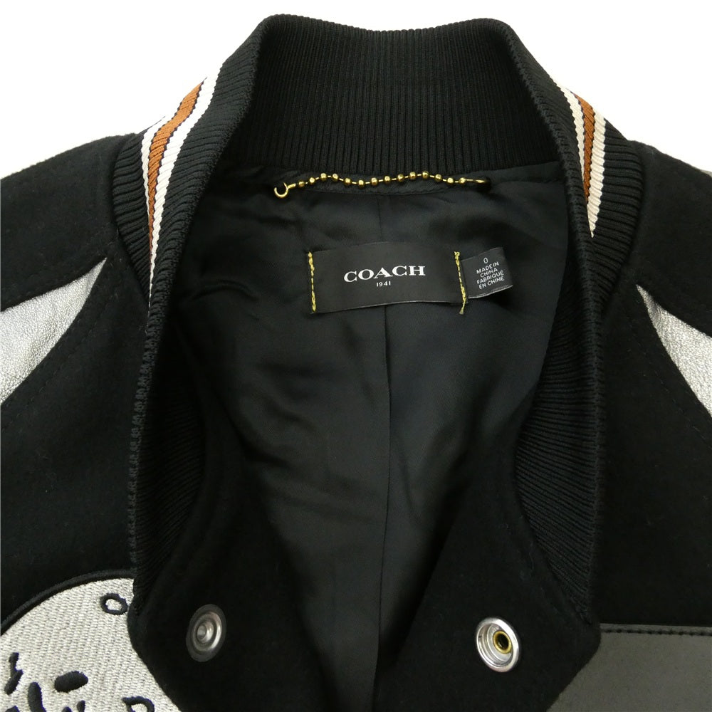 COACH コーチ Space NASA 2017年カプセルコレクション スタジアムジャンパー 袖レザー ブルゾン ブラック系【中古】