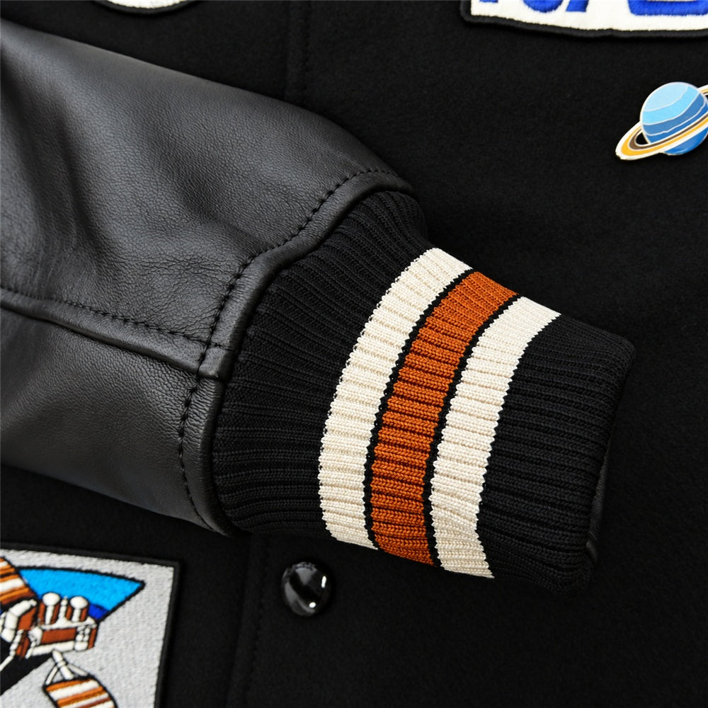 COACH コーチ Space NASA 2017年カプセルコレクション スタジアムジャンパー 袖レザー ブルゾン ブラック系【中古】