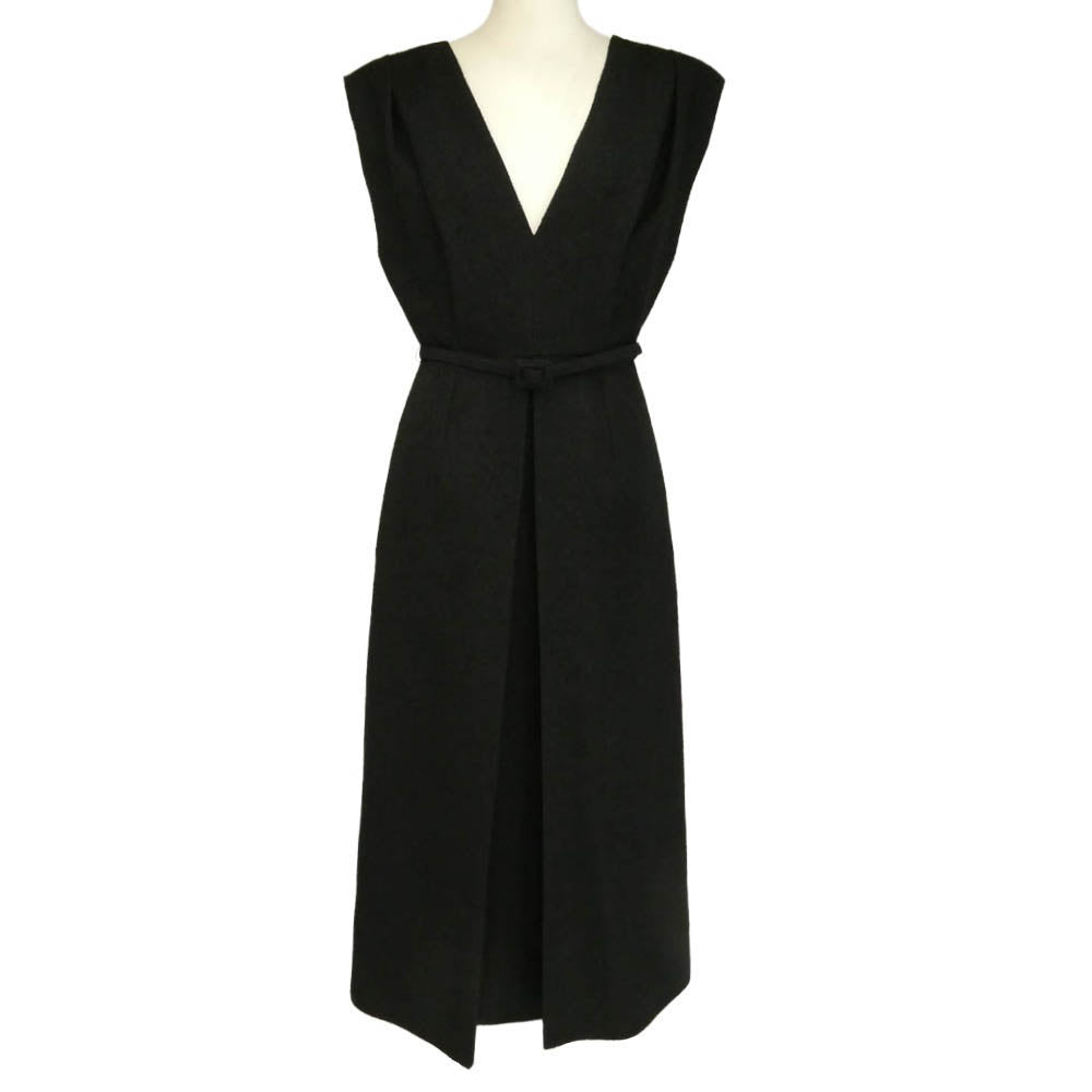 Christian Dior クリスチャンディオール 25SS 521R78A1761 イタリア製 マリア・グラツィア・キウリ期 25SSコレクション LOOK17 Mid-Length Belted Dress ベルト付き ミディドレス ヴァージンウール ワンピース ブラック系 36【中古】
