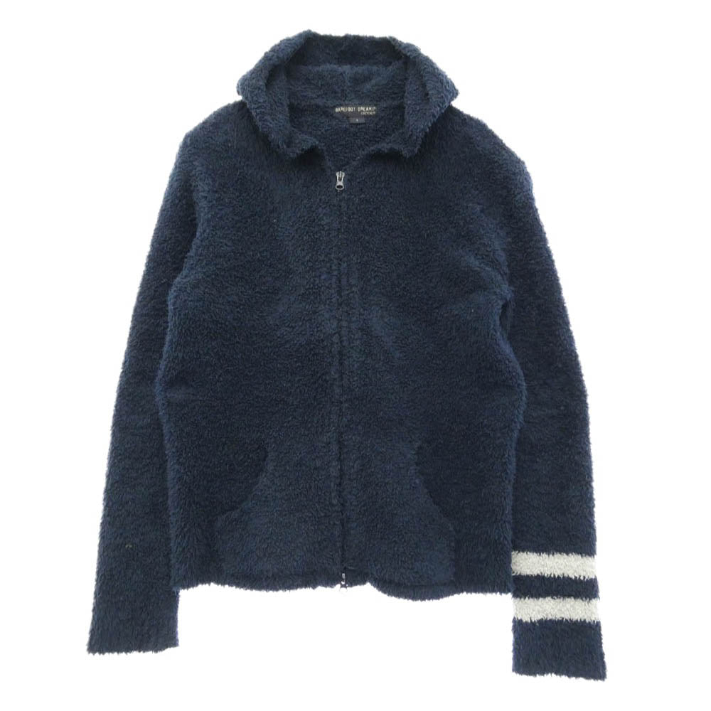 ベアフットドリームス C594 zip hoodie with stripe シャギー ボア パイル フリース ダブルジップ パーカー ネイビー系 S【中古】