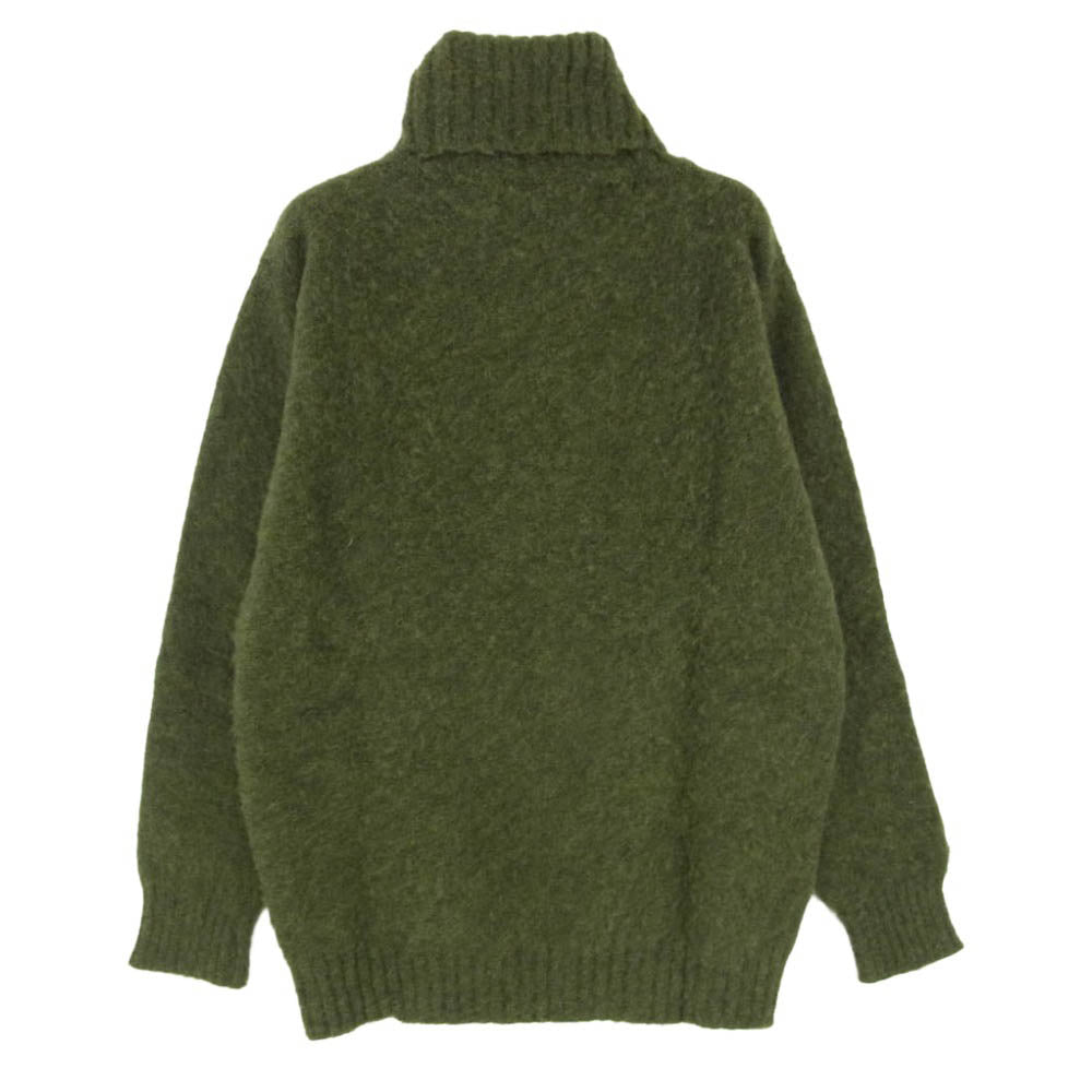 シェットランドウーレン タートルネック ウール イギリス製 ニット セーター グリーン系 S【極上美品】【中古】