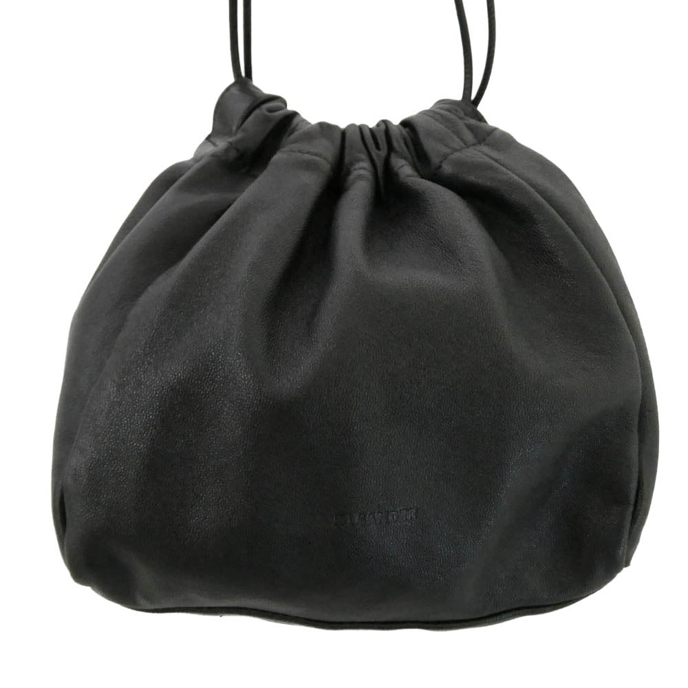 JIL SANDER ジルサンダー イタリア製 ロゴ型押し オールレザー ドローストリング ショルダーバッグ ポーチ ブラック系【中古】