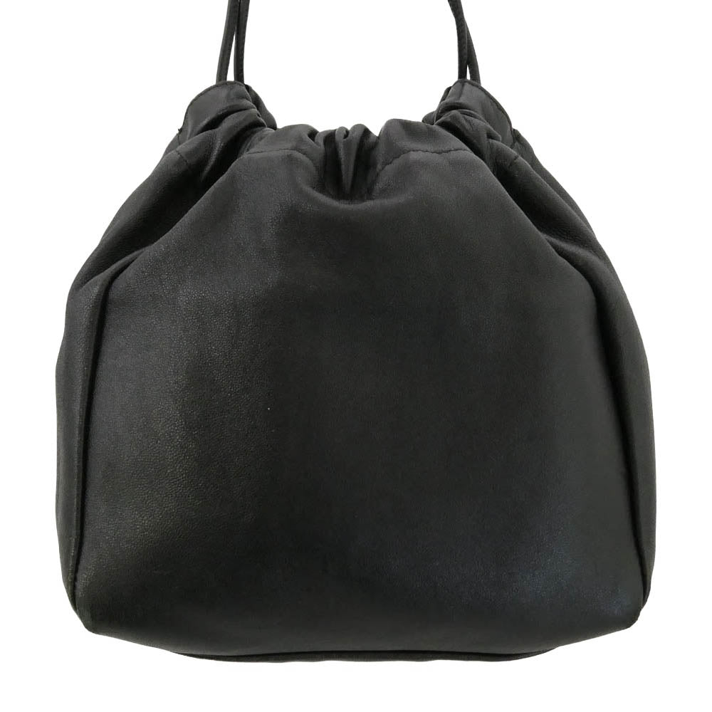 JIL SANDER ジルサンダー イタリア製 ロゴ型押し オールレザー ドローストリング ショルダーバッグ ポーチ ブラック系【中古】