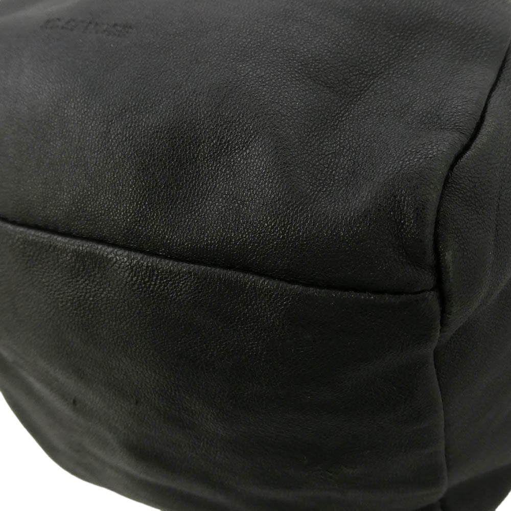 JIL SANDER ジルサンダー イタリア製 ロゴ型押し オールレザー ドローストリング ショルダーバッグ ポーチ ブラック系【中古】
