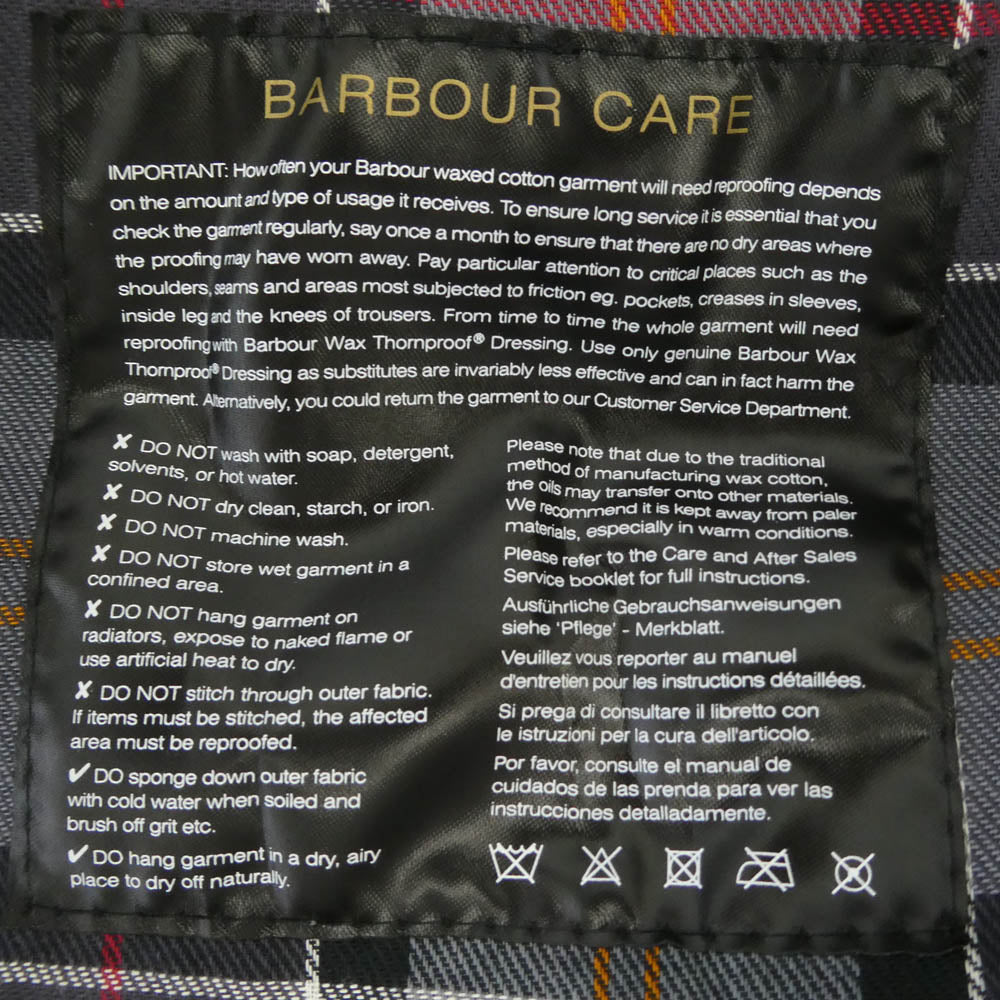 Barbour バブアー 2102048 英国製 BEDALE ビデイル オイルド ワックスコットン 裏地チェック ジャケット ブラック系 36【中古】
