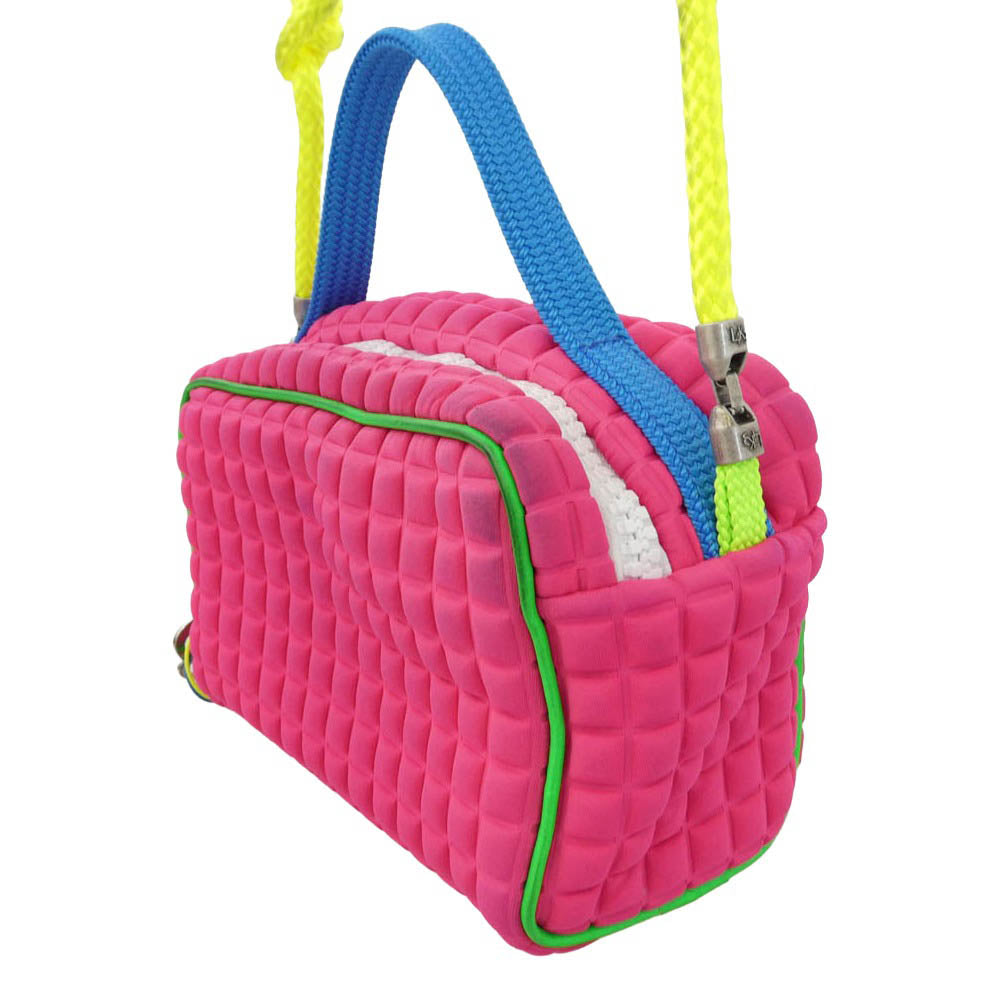 レーク イタリア製 ネオプレンエンボス 2way ショルダー ハンドバッグ ピンク系【中古】