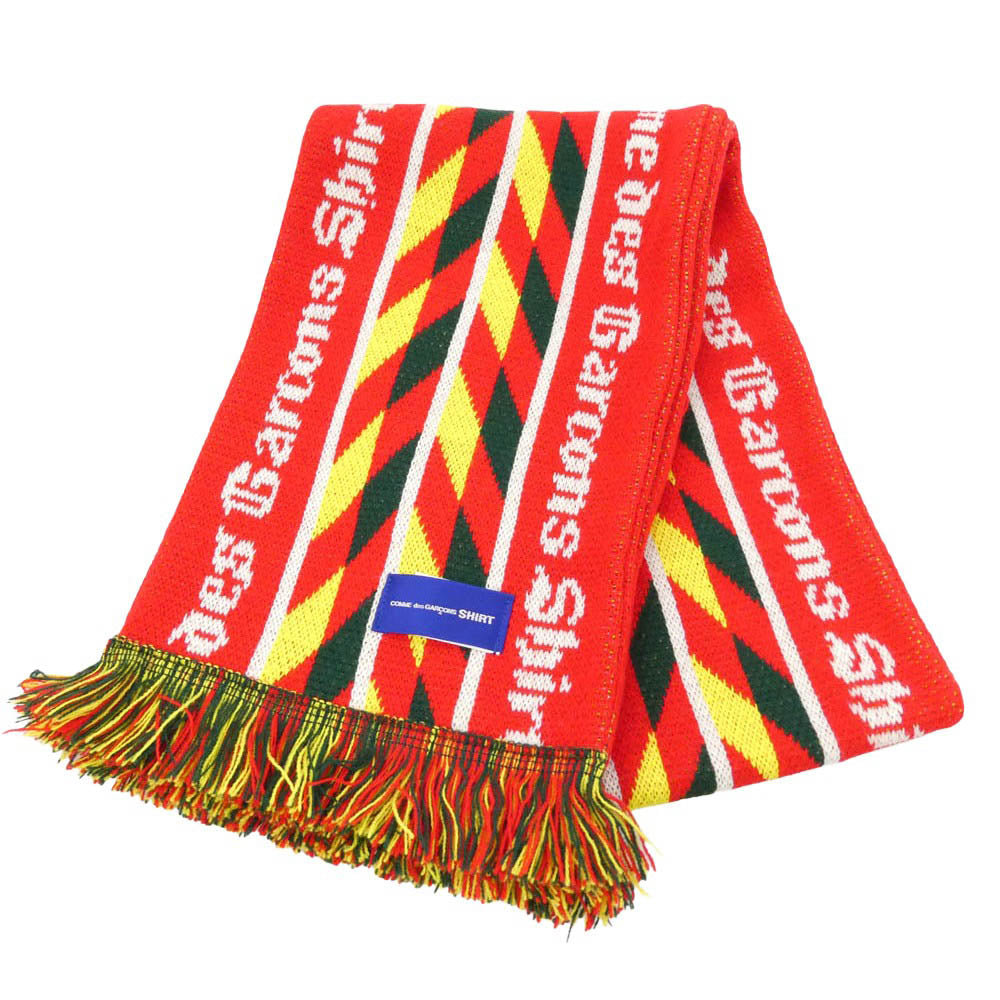 COMME des GARCONS コムデギャルソン 25AW FP-K402 SHIRT シャツ knitted jacquard acrylic football scarves ジャカード アクリル フットボール スカーフ マフラー レッド系 マルチカラー系【中古】