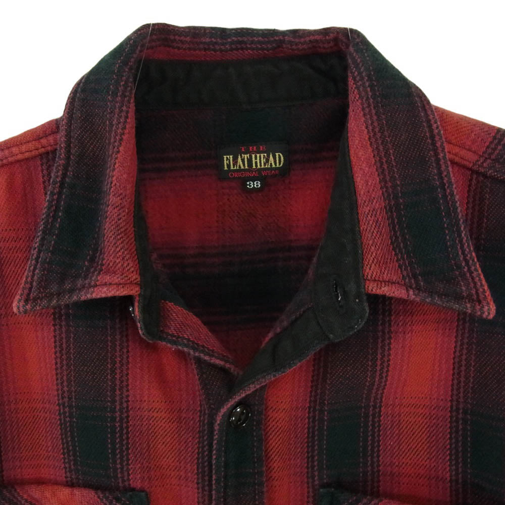 THE FLAT HEAD ザフラットヘッド コットン ヘビーネル チェック ロングスリーブ 長袖 シャツ レッド系 38【中古】