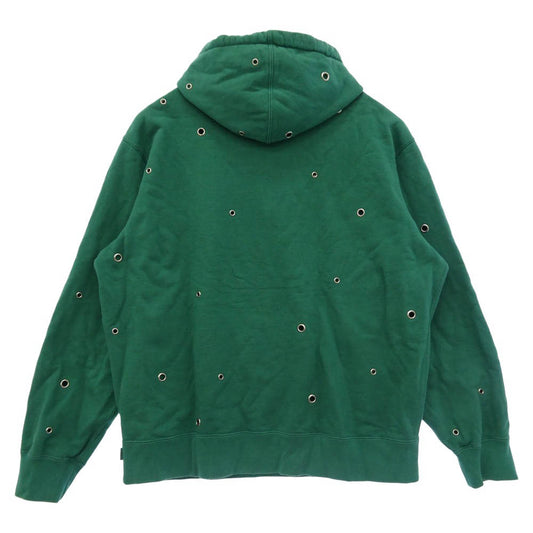 Supreme シュプリーム 20SS EYELET HOODED SWEATSHIRT アイレット フーデッド スウェット ロゴプリント ハトメ プルオーバー パーカー グリーン系 M【中古】