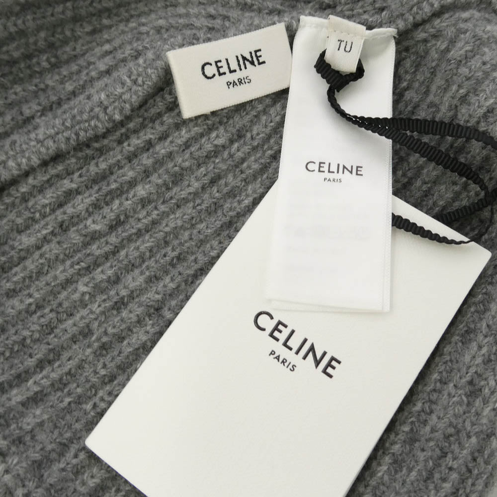 CELINE セリーヌ 2AC44892S BOY DOLL Embroidered Ribbed Wool Beanie ロゴ 刺繍 ウール ビーニー ニット帽 グレー系【新古品】【未使用】【中古】