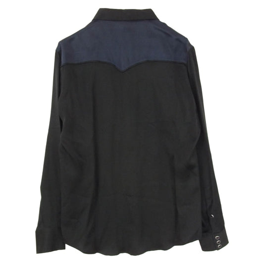 SAINT LAURENT サンローラン 16SS 432842 Y933M Hedi Slimane Archive エディ期 WESTERN PIPING SHIRT IN SILK ウエスタン シルク パイピング 長袖シャツ ネイビー系 ブラック系 M【中古】