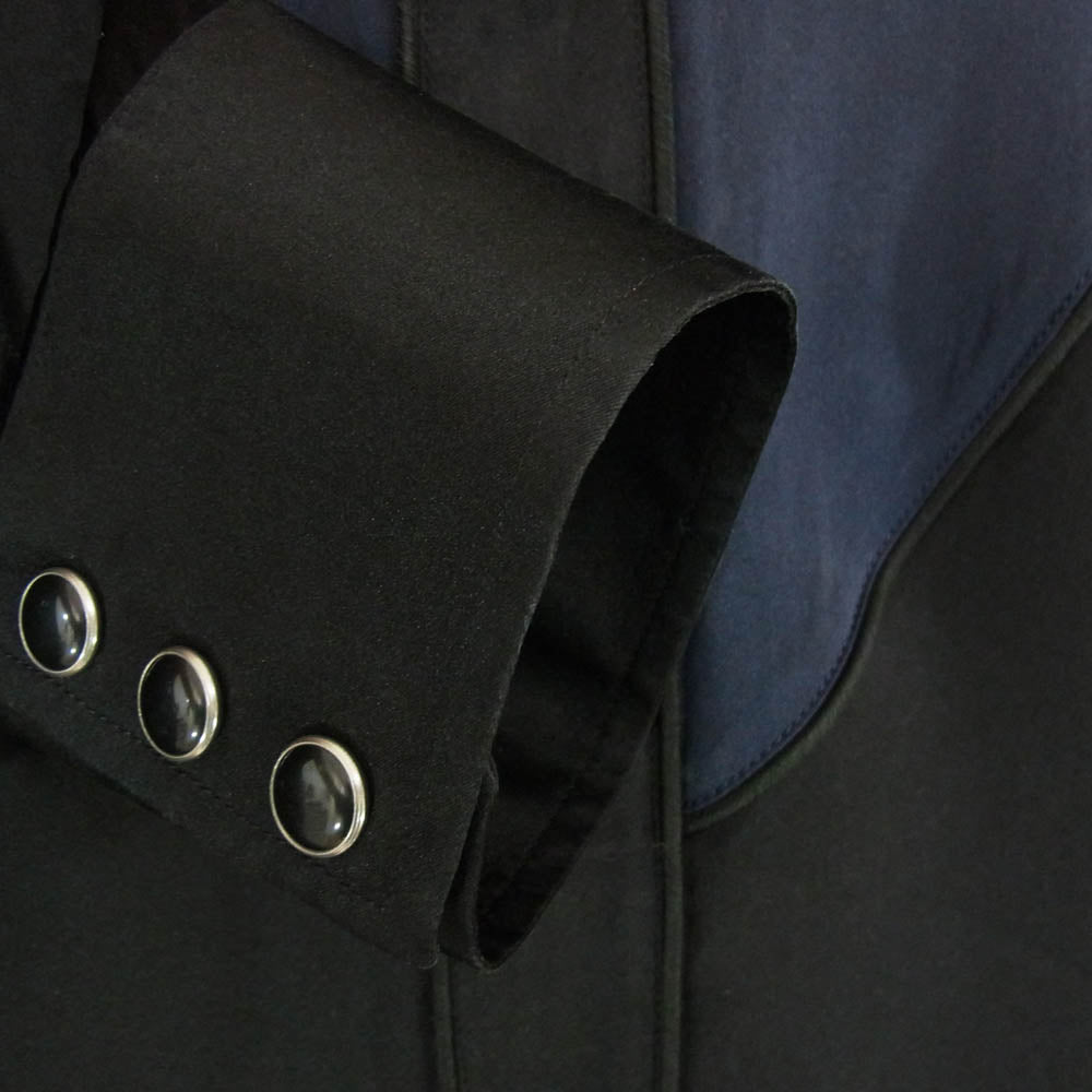 SAINT LAURENT サンローラン 16SS 432842 Y933M Hedi Slimane Archive エディ期 WESTERN PIPING SHIRT IN SILK ウエスタン シルク パイピング 長袖シャツ ネイビー系 ブラック系 M【中古】