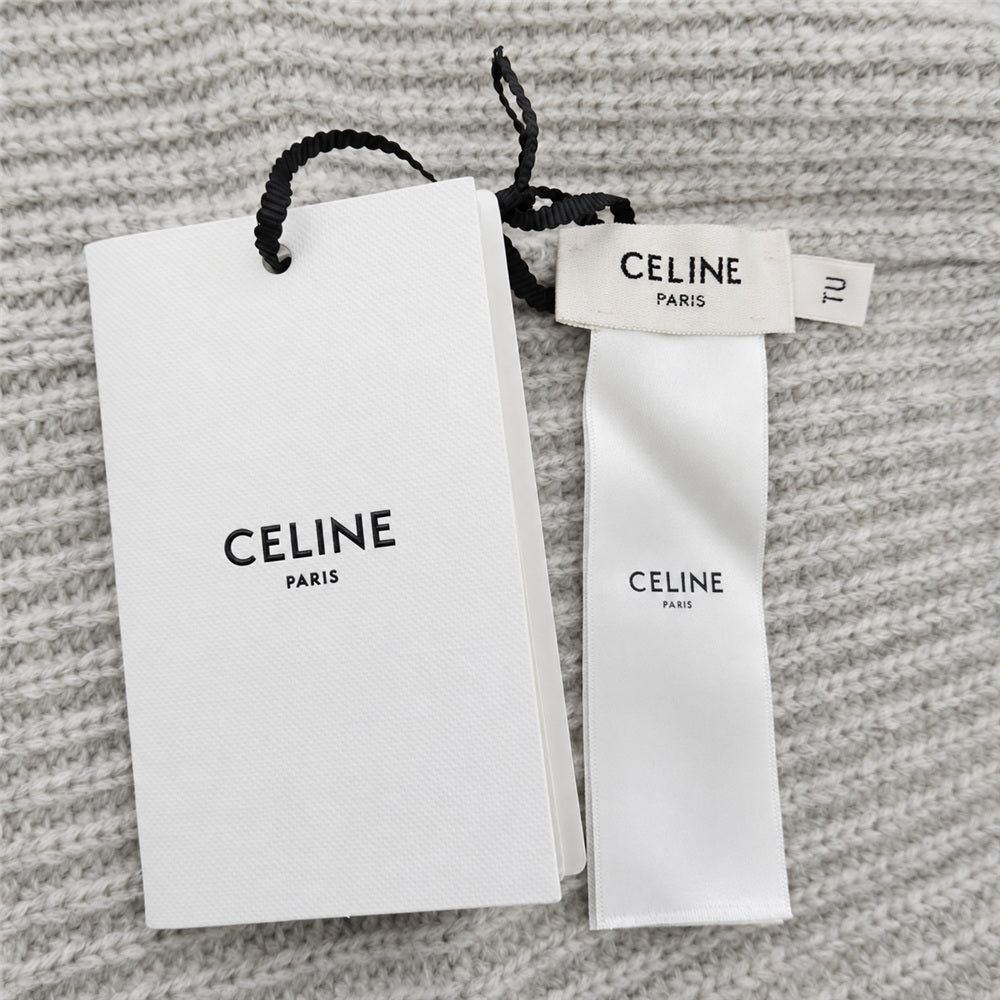 CELINE セリーヌ AA07D317V トリオンフ カシミヤ ニット帽 ビーニー オフホワイト系【新古品】【未使用】【中古】