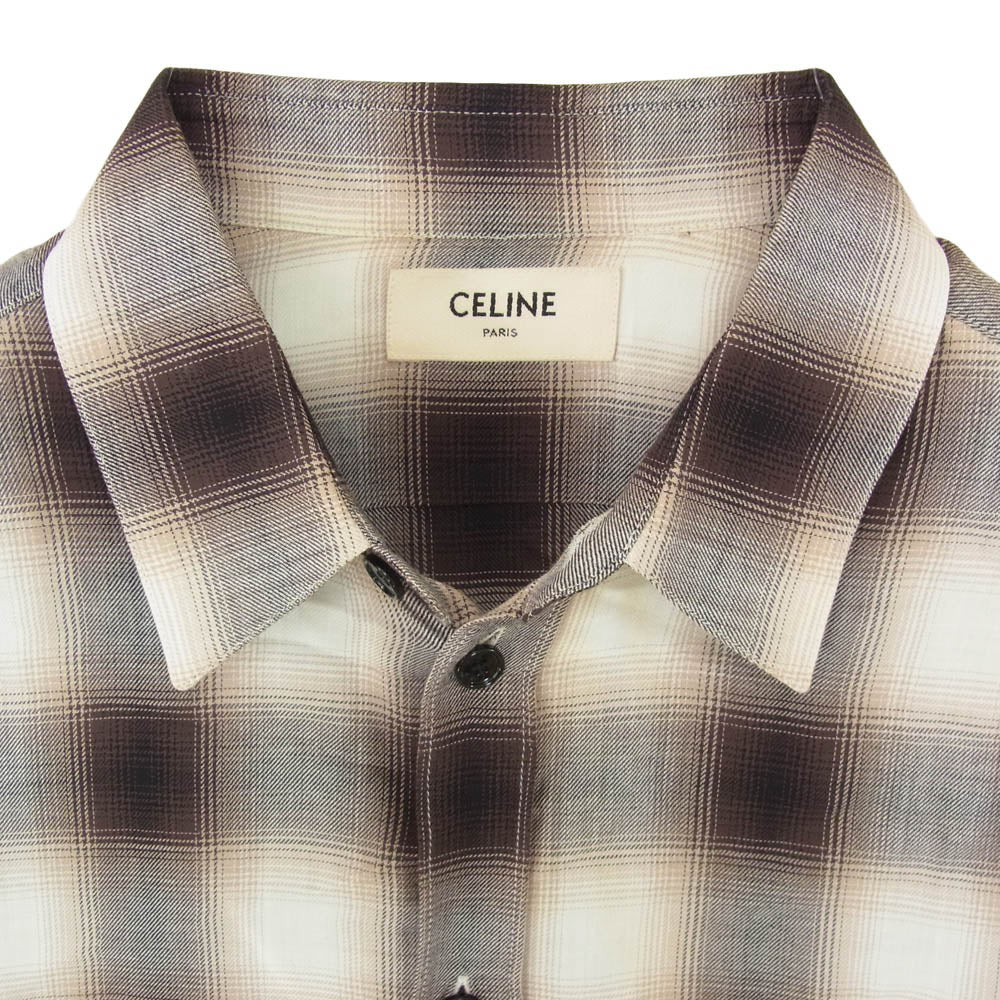 CELINE セリーヌ 21AW 2C154878D Hedi Slimane Archive エディ期 LOOSE SHIRT IN OMBRE CHECKED RAYON オンブレ チェック柄 レーヨン 長袖 シャツ ブラウン系 38【新古品】【未使用】【中古】