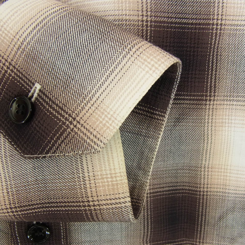CELINE セリーヌ 21AW 2C154878D Hedi Slimane Archive エディ期 LOOSE SHIRT IN OMBRE CHECKED RAYON オンブレ チェック柄 レーヨン 長袖 シャツ ブラウン系 38【新古品】【未使用】【中古】