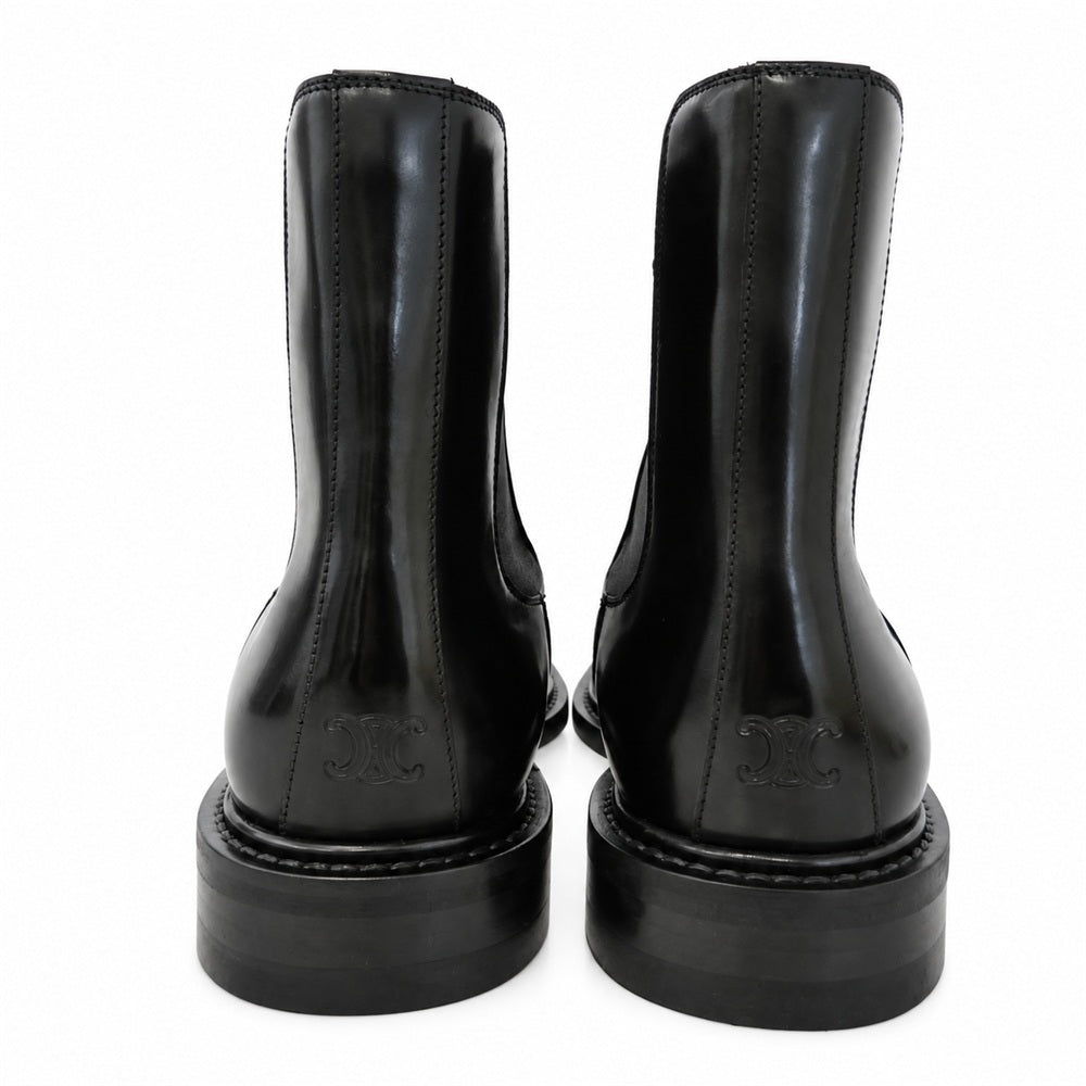 CELINE セリーヌ 361813602C DONAVAN CHELSEA BOOT in POLISHED BULL ドナバン トリオンフ レザー サイドゴア チェルシー ブーツ ブラック系 40【極上美品】【中古】