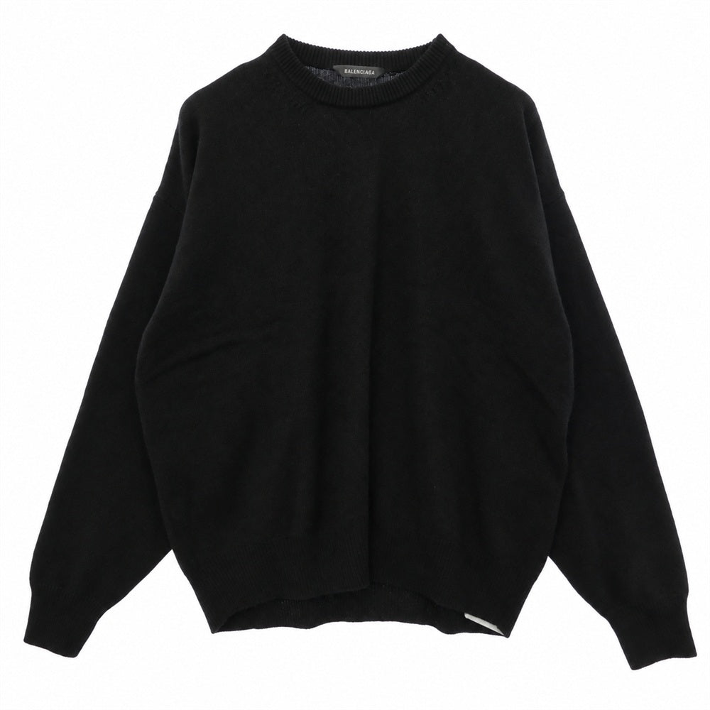 BALENCIAGA バレンシアガ EMBRO CASHMERE KN Sweater バックロゴ刺繍 カシミヤ クルーネック ニット セーター ブラック系 XS【新古品】【未使用】【中古】