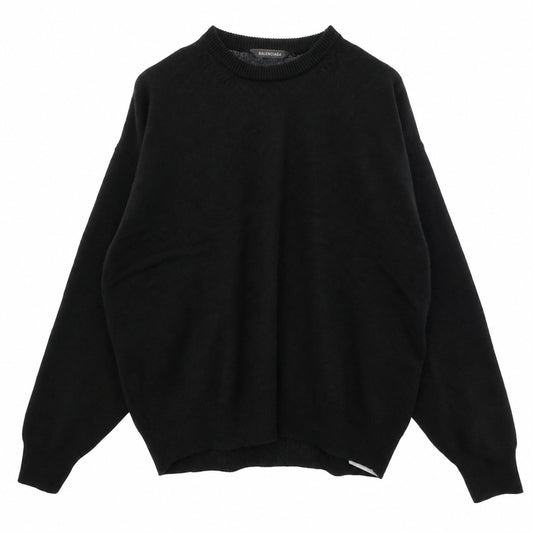 BALENCIAGA バレンシアガ EMBRO CASHMERE KN Sweater バックロゴ刺繍 カシミヤ クルーネック ニット セーター ブラック系 XS【新古品】【未使用】【中古】