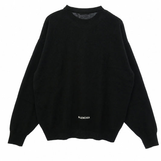 BALENCIAGA バレンシアガ EMBRO CASHMERE KN Sweater バックロゴ刺繍 カシミヤ クルーネック ニット セーター ブラック系 XS【新古品】【未使用】【中古】