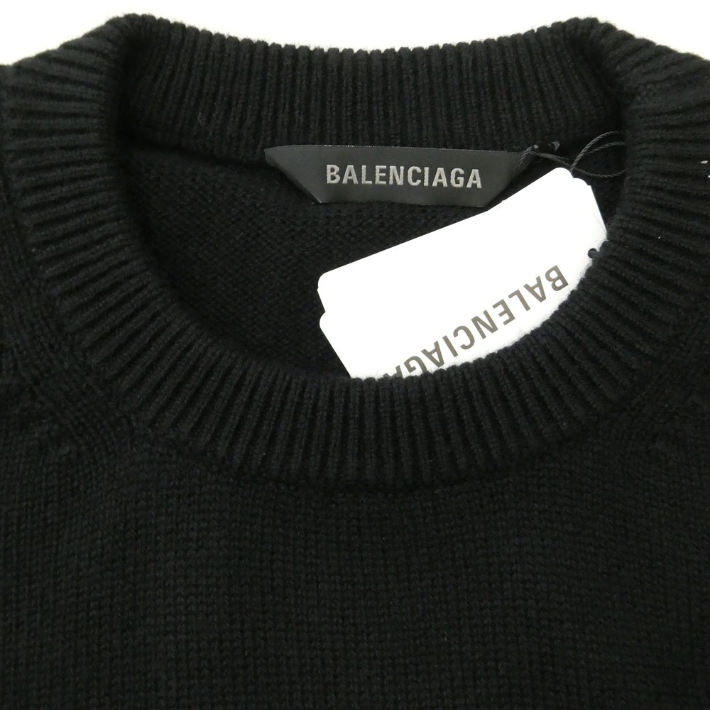 BALENCIAGA バレンシアガ EMBRO CASHMERE KN Sweater バックロゴ刺繍 カシミヤ クルーネック ニット セーター ブラック系 XS【新古品】【未使用】【中古】