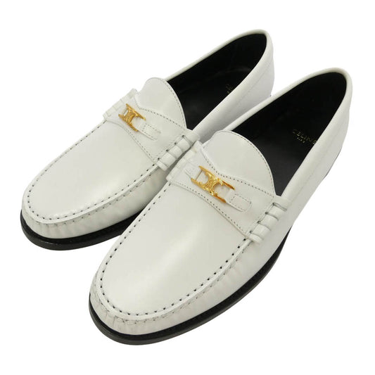 CELINE セリーヌ 334773602C LUCO TRIOMPHE LOAFER ルコ トリオンフ ポリッシュドブル レザー ローファー シューズ ホワイト系 41.5【極上美品】【中古】