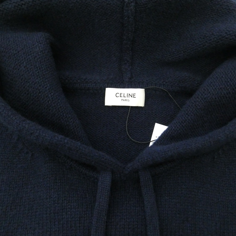 CELINE セリーヌ 2AC87048T エディ期 ウール カシミヤ混 トリオンフ プルオーバー セーター ニットパーカー フーディー ネイビー系 S【新古品】【未使用】【中古】