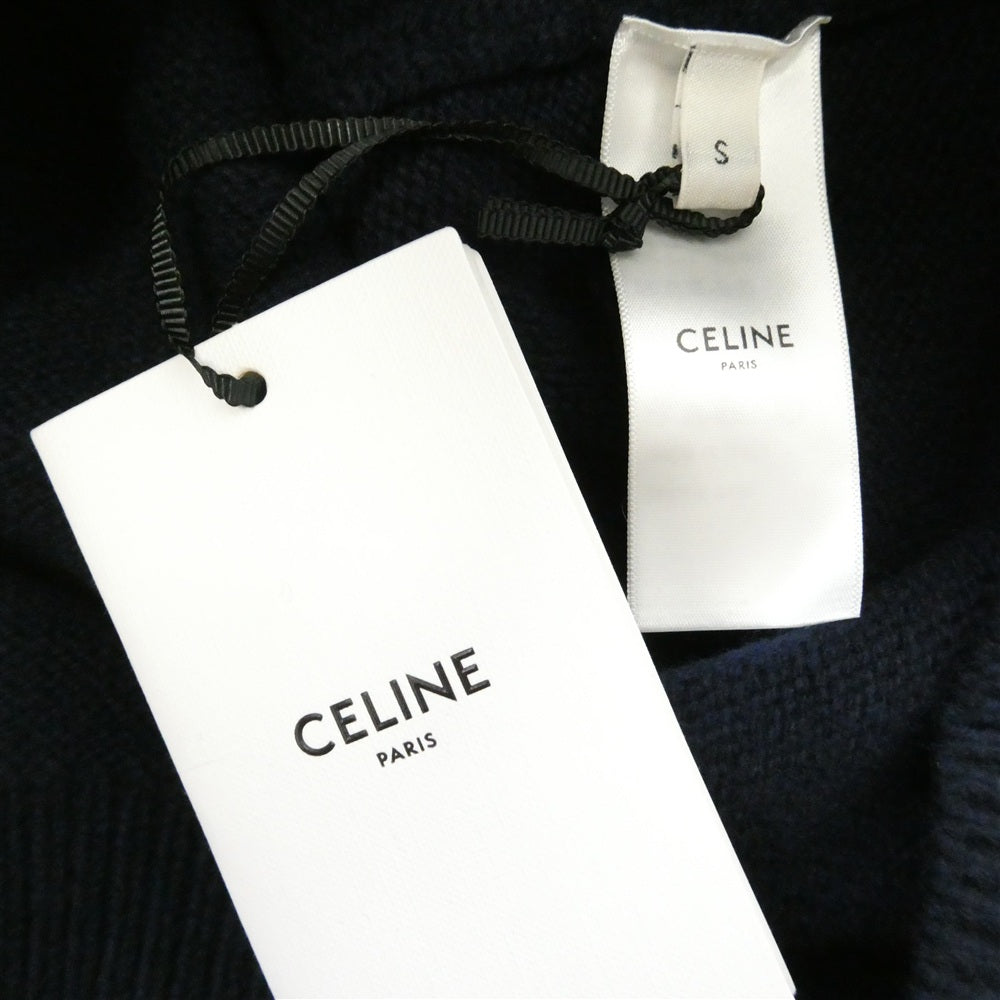 CELINE セリーヌ 2AC87048T エディ期 ウール カシミヤ混 トリオンフ プルオーバー セーター ニットパーカー フーディー ネイビー系 S【新古品】【未使用】【中古】