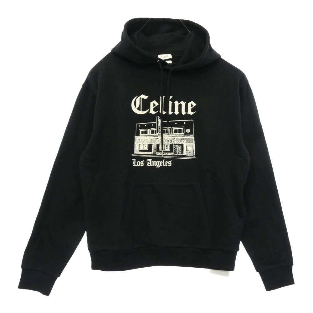 CELINE セリーヌ RY037510Z トルバドゥール フェルト ロゴ プルオーバー パーカー フーディー ブラック系 S【新古品】【未使用】【中古】