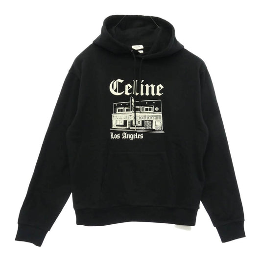 CELINE セリーヌ RY037510Z トルバドゥール フェルト ロゴ プルオーバー パーカー フーディー ブラック系 S【新古品】【未使用】【中古】