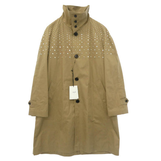 CELINE セリーヌ 22AW 2M967004N Hedi Slimane Archive エディ期 Stand Collar Technical Cotton Coat スタンドカラー スタッズ マックコート ラインストーン ロングジャケット ベージュ系 46【新古品】【未使用】【中古】