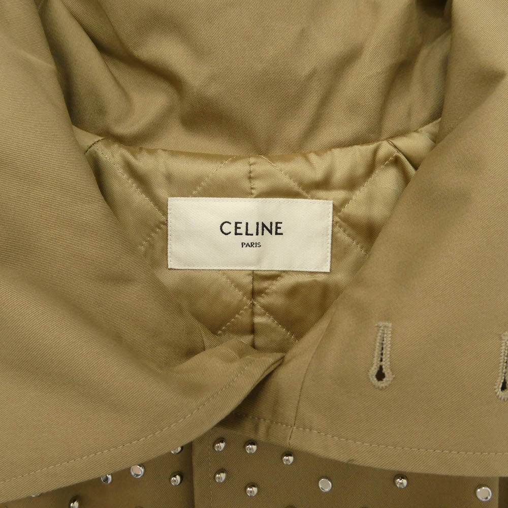 CELINE セリーヌ 22AW 2M967004N Hedi Slimane Archive エディ期 Stand Collar Technical Cotton Coat スタンドカラー スタッズ マックコート ラインストーン ロングジャケット ベージュ系 46【新古品】【未使用】【中古】