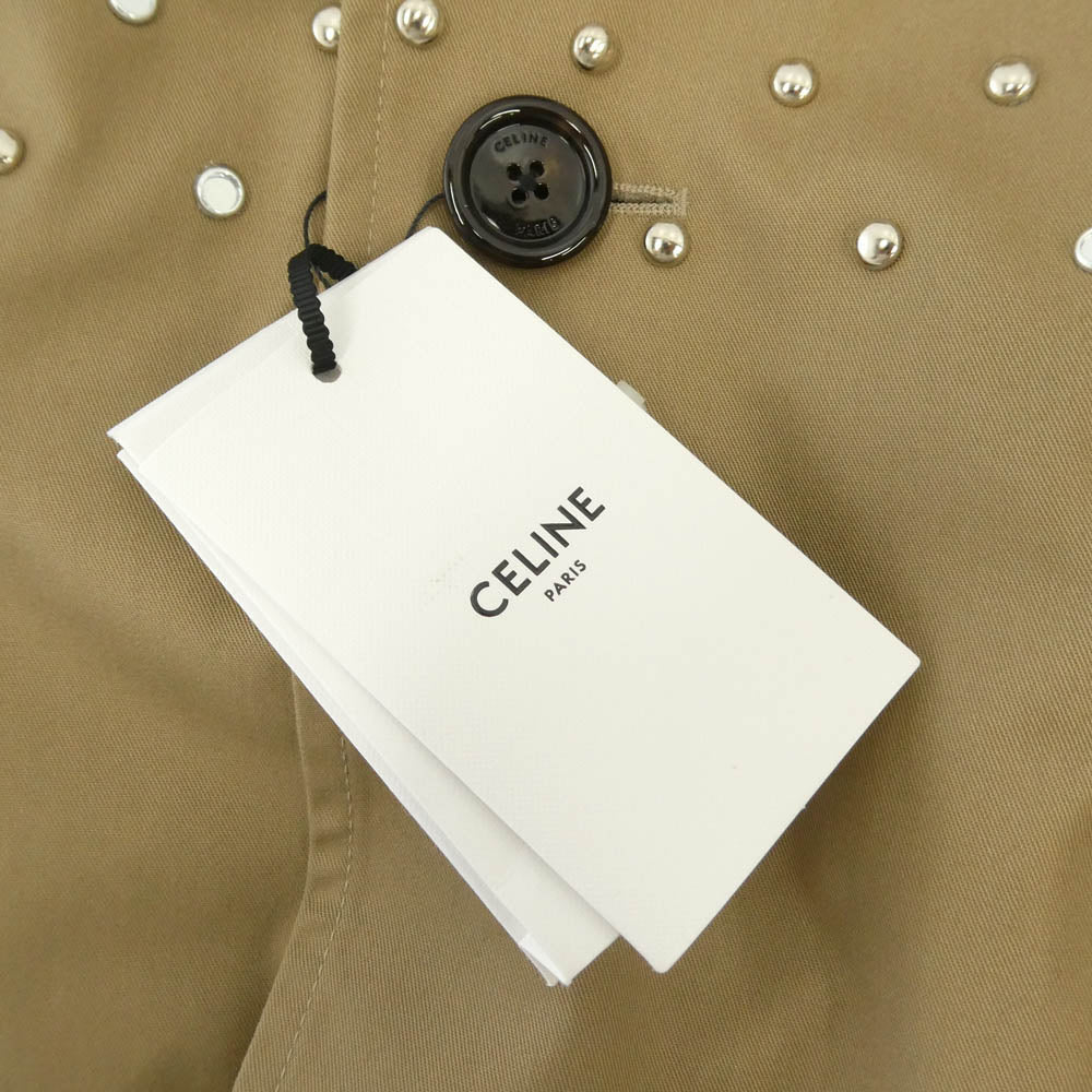CELINE セリーヌ 22AW 2M967004N Hedi Slimane Archive エディ期 Stand Collar Technical Cotton Coat スタンドカラー スタッズ マックコート ラインストーン ロングジャケット ベージュ系 46【新古品】【未使用】【中古】