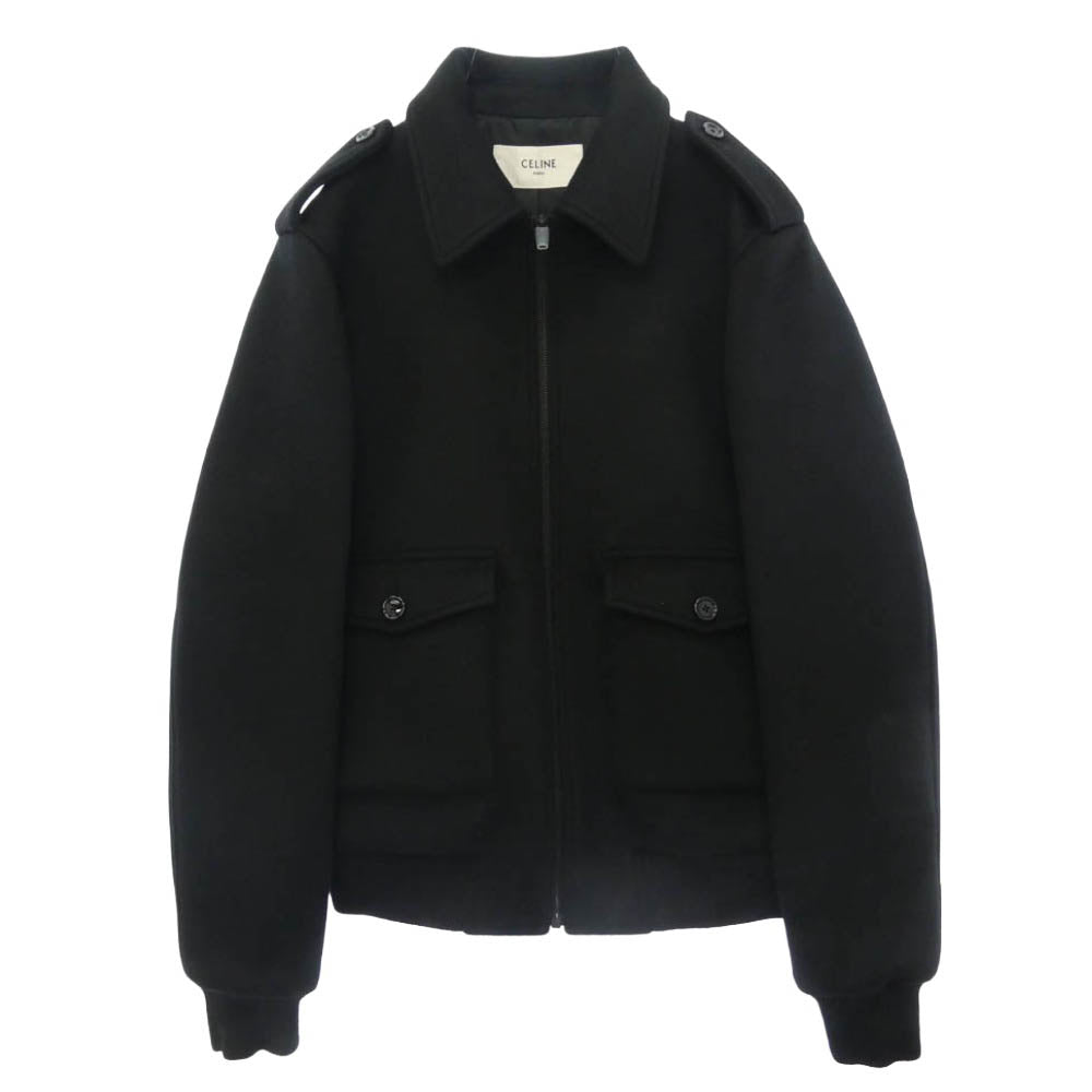 CELINE セリーヌ 22AW 2V82Q110R Hedi Slimane Archive エディ期 ZIP UP BLOUSON IN DOUBLE FACE CASHMERE WOOL ダブルフェイス カシミア ウール ブルゾン ジャケット ブラック系 44【新古品】【未使用】【中古】