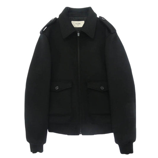 CELINE セリーヌ 22AW 2V82Q110R Hedi Slimane Archive エディ期 ZIP UP BLOUSON IN DOUBLE FACE CASHMERE WOOL ダブルフェイス カシミア ウール ブルゾン ジャケット ブラック系 44【新古品】【未使用】【中古】