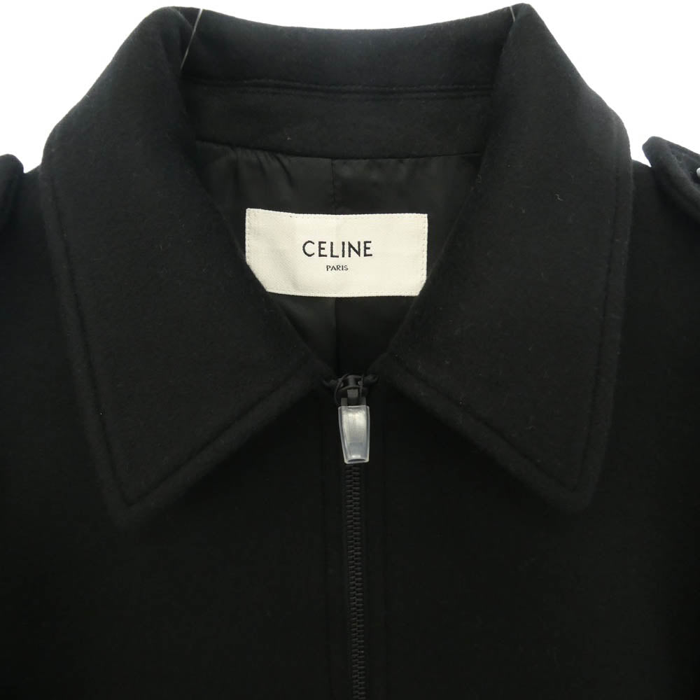 CELINE セリーヌ 22AW 2V82Q110R Hedi Slimane Archive エディ期 ZIP UP BLOUSON IN DOUBLE FACE CASHMERE WOOL ダブルフェイス カシミア ウール ブルゾン ジャケット ブラック系 44【新古品】【未使用】【中古】