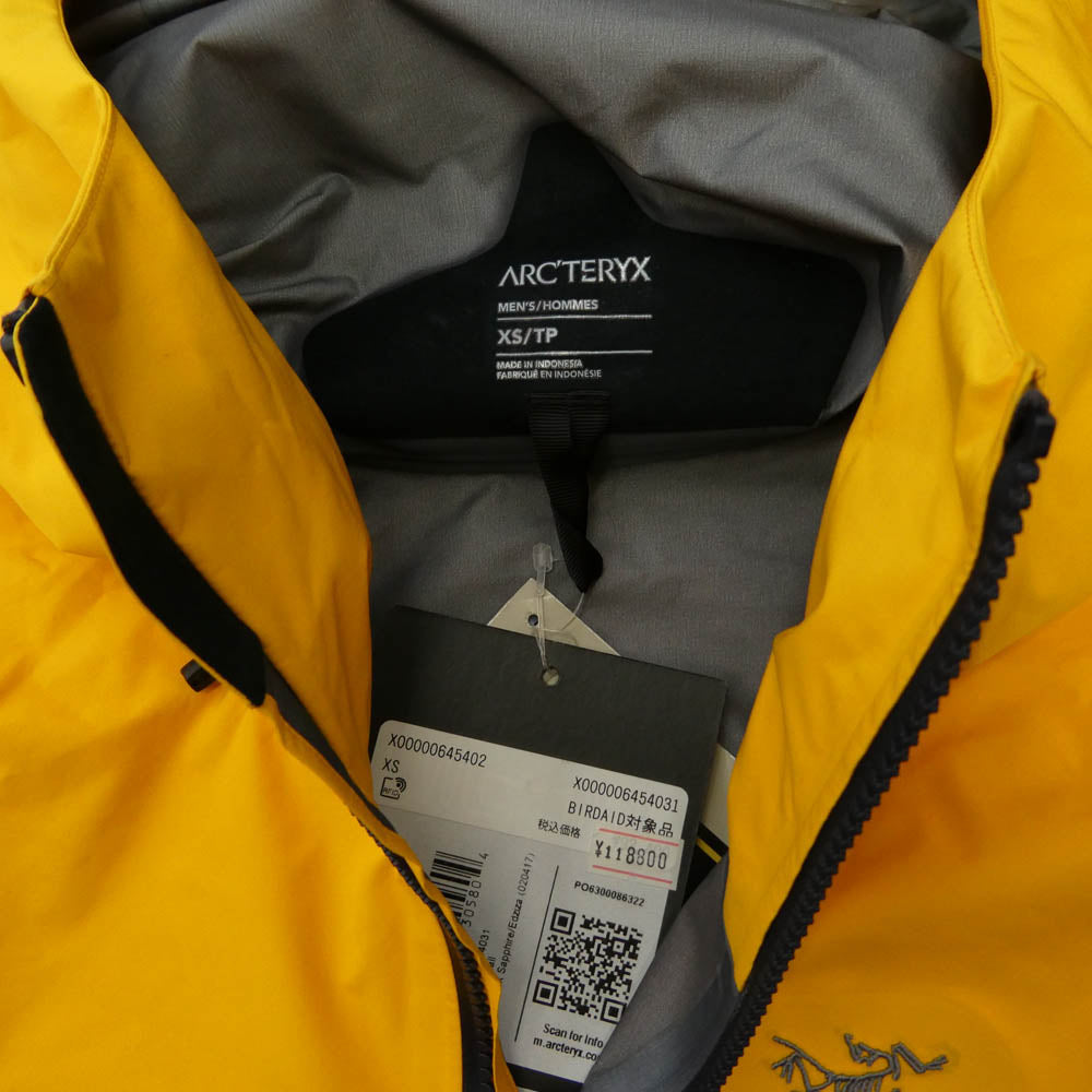 ARC'TERYX アークテリクス 23SS X000006454 Alpha Jacket Men's GORE-TEX アルファ ジャケット メンズ ゴアテックス マウンテン パーカー フード シェル ジャケット イエロー イエロー系 XS【極上美品】【中古】