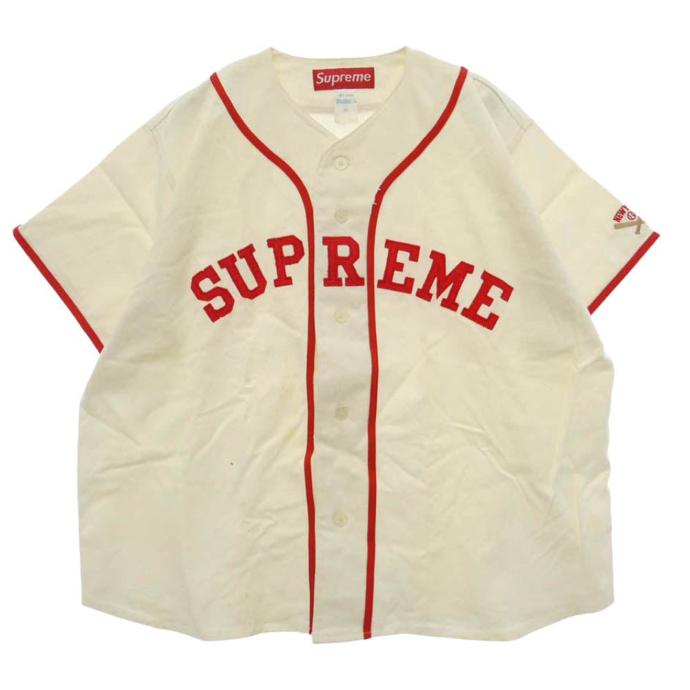 Supreme シュプリーム USA製 90s 初期 Baseball Shirt ベースボール 半袖 シャツ オフホワイト系 XL【中古】