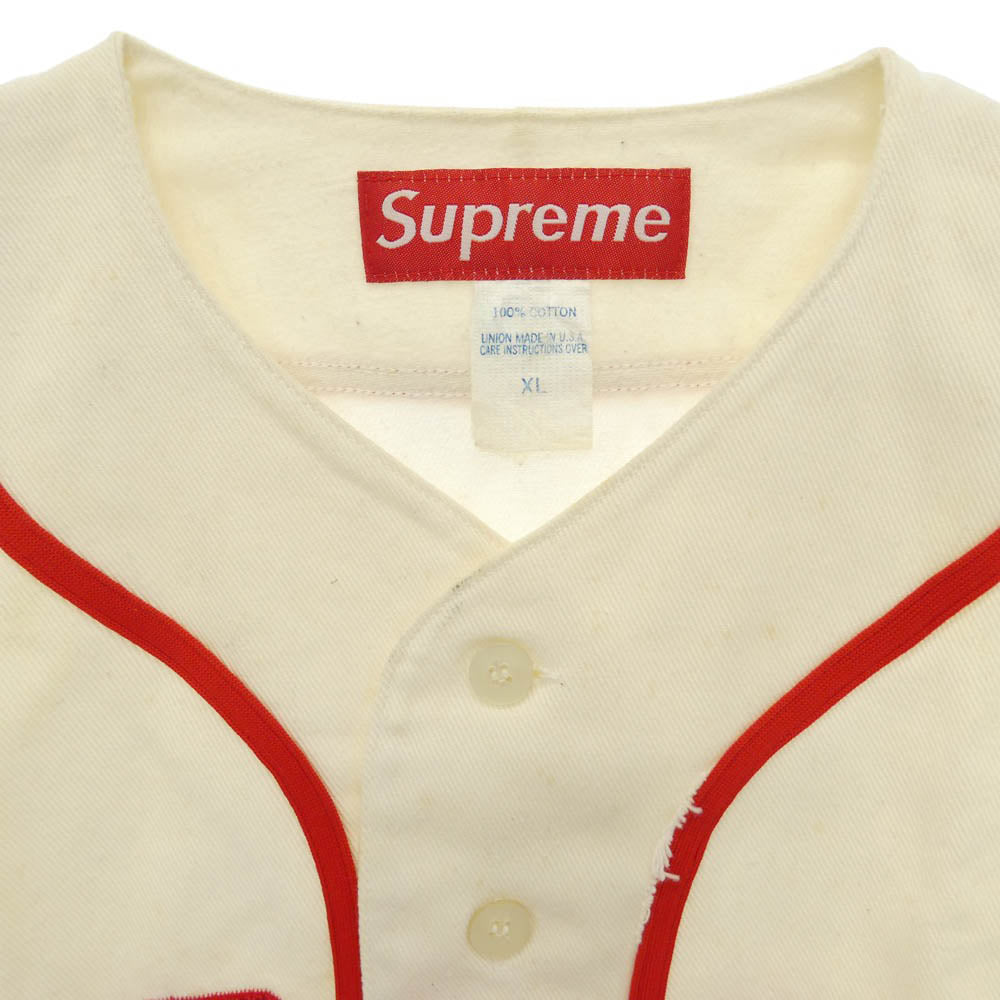 Supreme シュプリーム USA製 90s 初期 Baseball Shirt ベースボール 半袖 シャツ オフホワイト系 XL【中古】