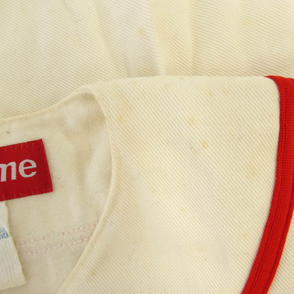 Supreme シュプリーム USA製 90s 初期 Baseball Shirt ベースボール 半袖 シャツ オフホワイト系 XL【中古】